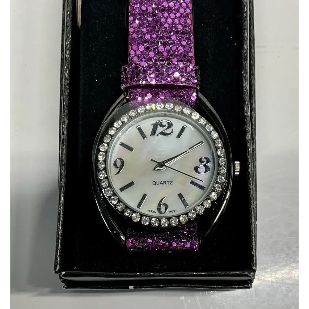 Retro Avon Quartz Purple Glittering Strap Watch 2011 WORKS - BNIB